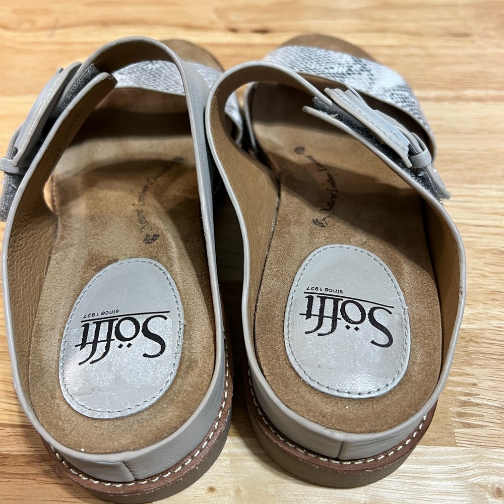 Sofft Two-Band Sandals in Light Gray and White Snake - Picture 2 of 10
